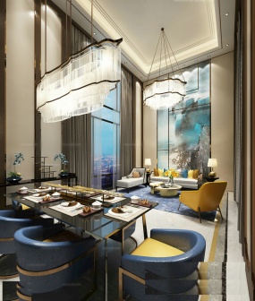 豪华别墅客厅餐厅室内设计